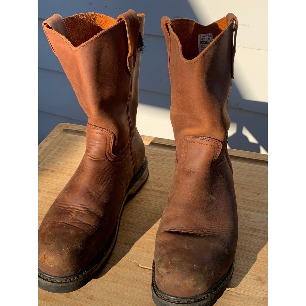 Yucon Mens Leather Pull On Work Boots Brown Size 11 - Picture 2 of 7
